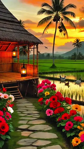 sini mampir kita duduk bersama sambil menikmati senja,,, #vibes #kampung #fyp #suasanadesa #pemandangan 