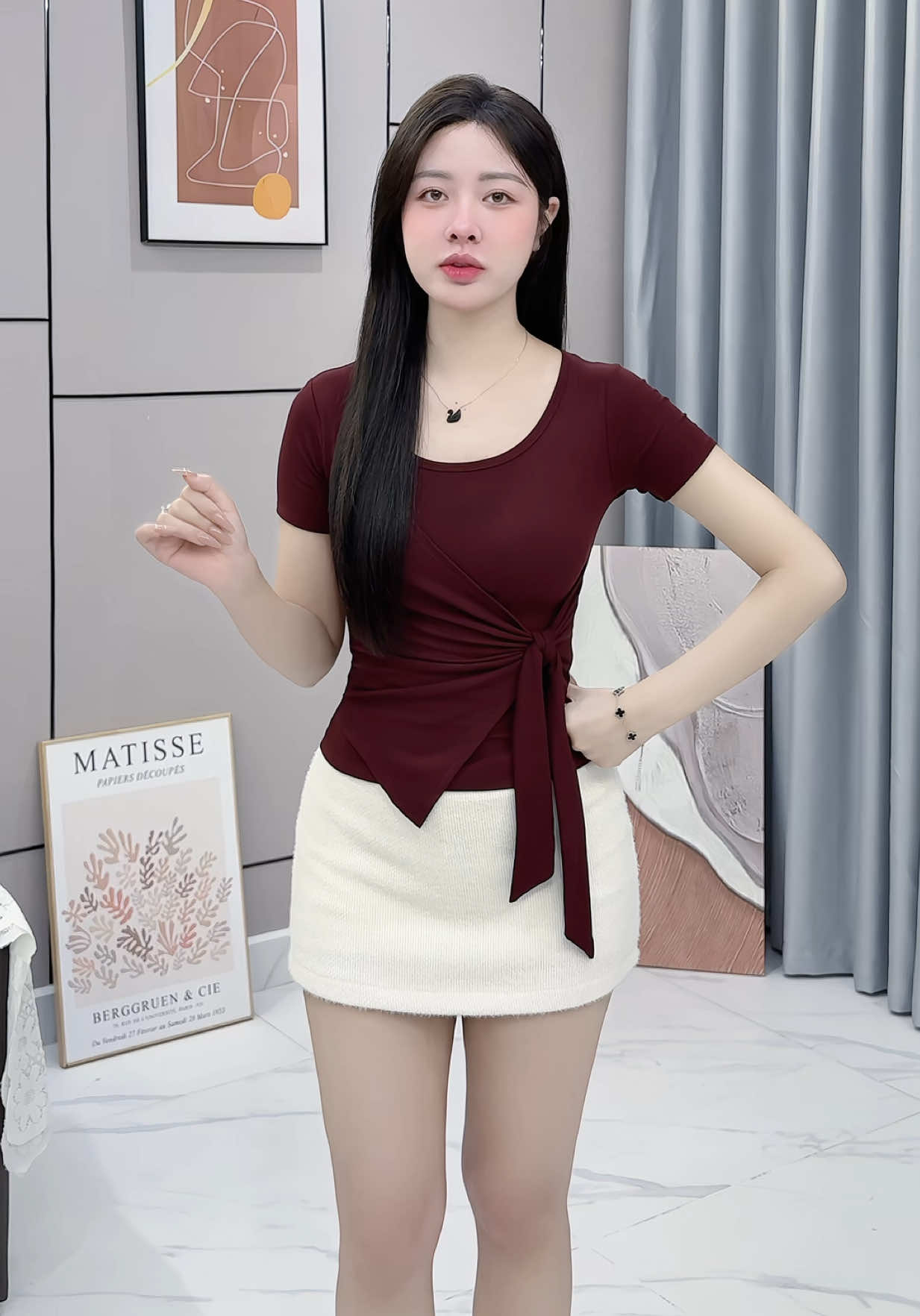 Áo thun cổ vuông phối dây buộc xinh 💕 #aothun #aothunkieu #aothunnu #viral #xuhuong 