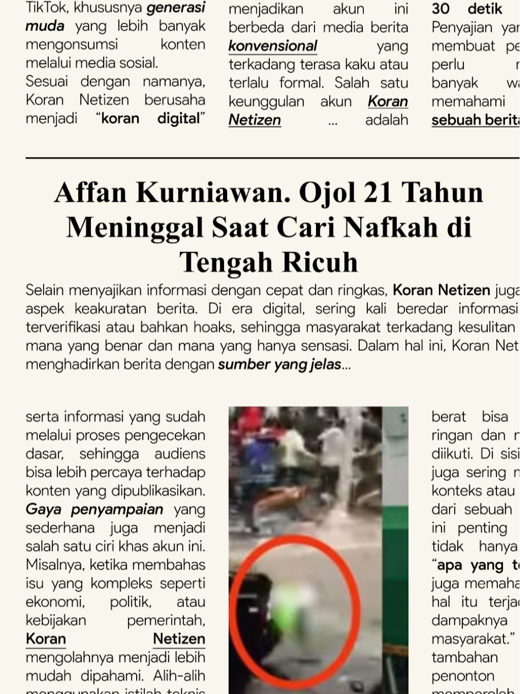 Di malam yang seharusnya untuk menjemput rezeki, Affan Kurniawan justru harus meregang nyawa . Ia bukan demonstran—hanya sedang kerja ngantar makanan. Apa yang harus dilakukan pemerintah agar tragedi serupa tak terulang kepada warga kecil yang tengah bekerja di zona konflik? Baca Selengkapnya: https://kornet.co.id/ojol-21-tahun-meninggal-saat-cari-nafkah-di-tengah-ricuh-gelombang-aksi-merebak.html #AffanKurniawan #OjolTewas #JusticeForAffan #PolisiTidakKebalHukum #PerlindunganPengemudi #DemoTanpaKorban #SolidaritasOjol #EmpatiPublik #HukumTegak #ReformasiPolisi