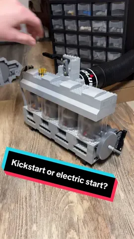 Kickstarting vs electric starting a Lego 4 cylinder engine