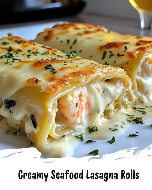 Shrimp & Crab Alfredo Lasagna Roll-Ups Delicious lasagna roll-ups filled with creamy shrimp and crab, perfect for a cozy dinner!  Ingredients:  - 9 lasagna noodles - 1 cup cooked shrimp, chopped - 1 cup crab meat, shredded - 2 cups Alfredo sauce - 1 cup ricotta cheese - 1 cup shredded mozzarella cheese - 1/2 cup grated Parmesan cheese - 1 teaspoon garlic powder - 1 teaspoon Italian seasoning - Salt and pepper to taste - Fresh parsley for garnish Directions: - Preheat the oven to 375°F (190°C). - Cook the lasagna noodles according to package instructions; drain and set aside. - In a bowl, mix the shrimp, crab meat, ricotta cheese, garlic powder, Italian seasoning, salt, and pepper. - Spread a layer of Alfredo sauce on the bottom of a baking dish. - Take a noodle and spread the seafood mixture over it, then roll it up tightly. - Place the roll-up seam side down in the baking dish. Repeat with remaining noodles. - Pour the remaining Alfredo sauce over the roll-ups and sprinkle with mozzarella and Parmesan cheese. - Cover with foil and bake for 25 minutes. - Remove foil and bake for an additional 10 minutes, until the cheese is bubbly and golden. - Garnish with fresh parsley before serving. Time and Nutrition: Prep Time: 20 minutes Cook Time: 35 minutes Total Time: 55 minutes Calories (Kcal): 450 Servings: 6