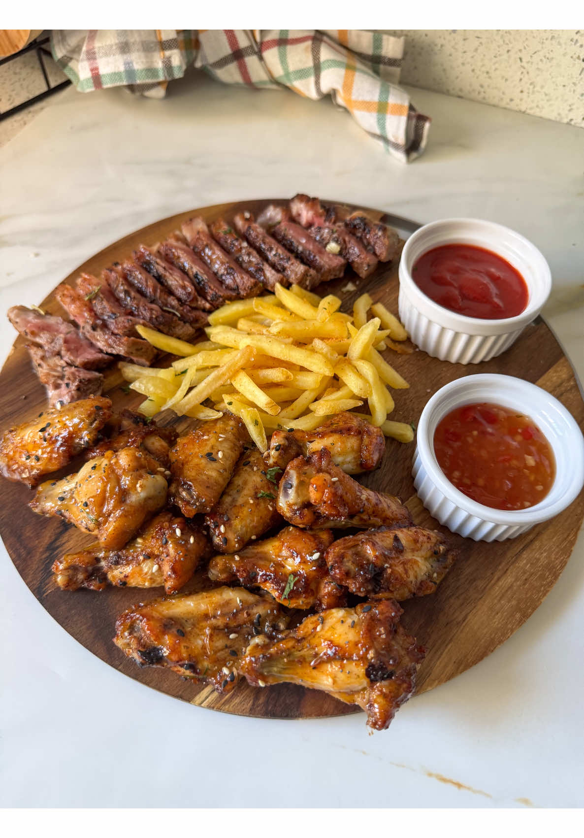 Friday Feast: wings, steak, chips. 