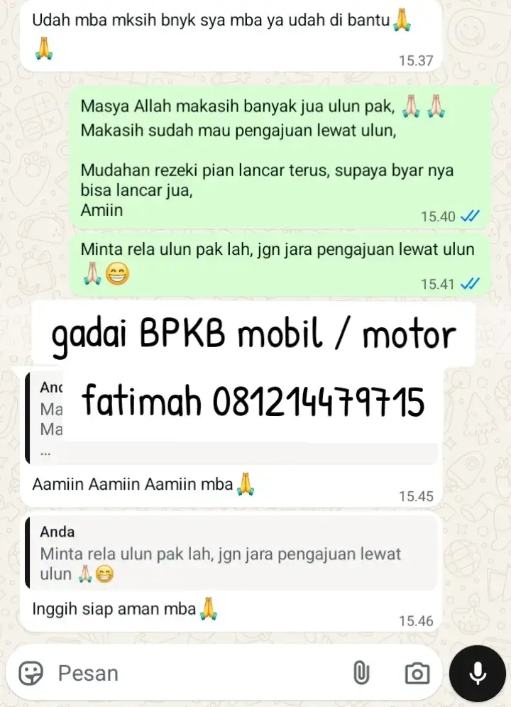 PEMBIAYAAN MULTIGUNA ADIRA FINANCE PINJAMAN DANA TUNAI : 👉🏻 Gadai BPKB Mobil Mulai Tahun 2013 KEATAS 👉🏻 Gadai BPKB Pickup & Truk Mulai Tahun 2017 KEATAS 👉🏻 Gadai BPKB Motor Mulai Tahun 2016 KEATAS ☎ fatimah : (0812-1447-9715)  BISA MELAYANI : ✅ Pembiayaan Kredit Mobil & Motor Bekas (Unit Cari Sendiri, Pembiayaan Kami Bantu) ✅ Take Over Dari Leasing/Bank Lain ✅ Topup Pinjaman ✅ Pajak Mati Bisa Proses ✅ BPKB Atas Nama Orang Lain Bisa Proses ✅ Unit Dicover Asuransi ✅ Bisa Proses Seluruh Indonesia Kami Siap Membantu ANDA !!! PROSES MUDAH , CEPAT DAN BPKB AMAN. #jualbelimobilbekas #jaminanbpkbmotor #danatunaibpkb #butuhuangcepat #gadaibpkbcepat 