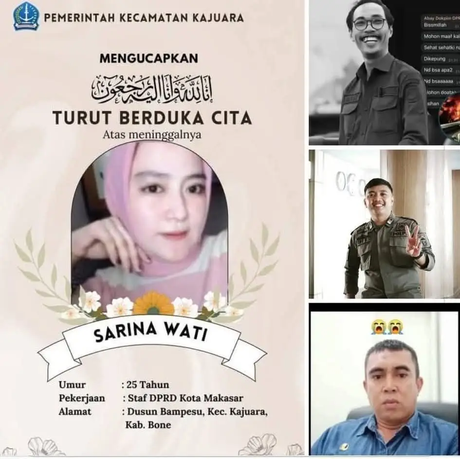 INNA LILLAHI WA INNA ILAIHI RAJI'UN Korban meninggal dalam kebakaran Kantor DPRD Kota Makassar 😢😢 1. Kasi Kesra Kecamatan Ujung Tanah, Syaiful. Lompat dari lantai 4.  2. Ubay,Fotografer DPRD Kota Makassar. Terjebak, ditemukan tewas terbakar  3. Sarina,Ajudan Anggota DPRD Kota Makassar Andi Tenri Uji (PDIP)     ditemukan hangus terbakar setelah api padam  4. Budi, anggota Satpol PP, lompat dari lantai 4 krn terjebak api Semoga Amal ibadahnya diterima disisi Nya dan keluarga diberi ketabahan ,amin 🤲😭 #kodongkotaku 🥺