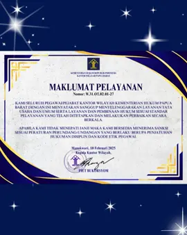 Maklumat Layanan Kanwil Kemenkum Papua Barat Tahun 2025