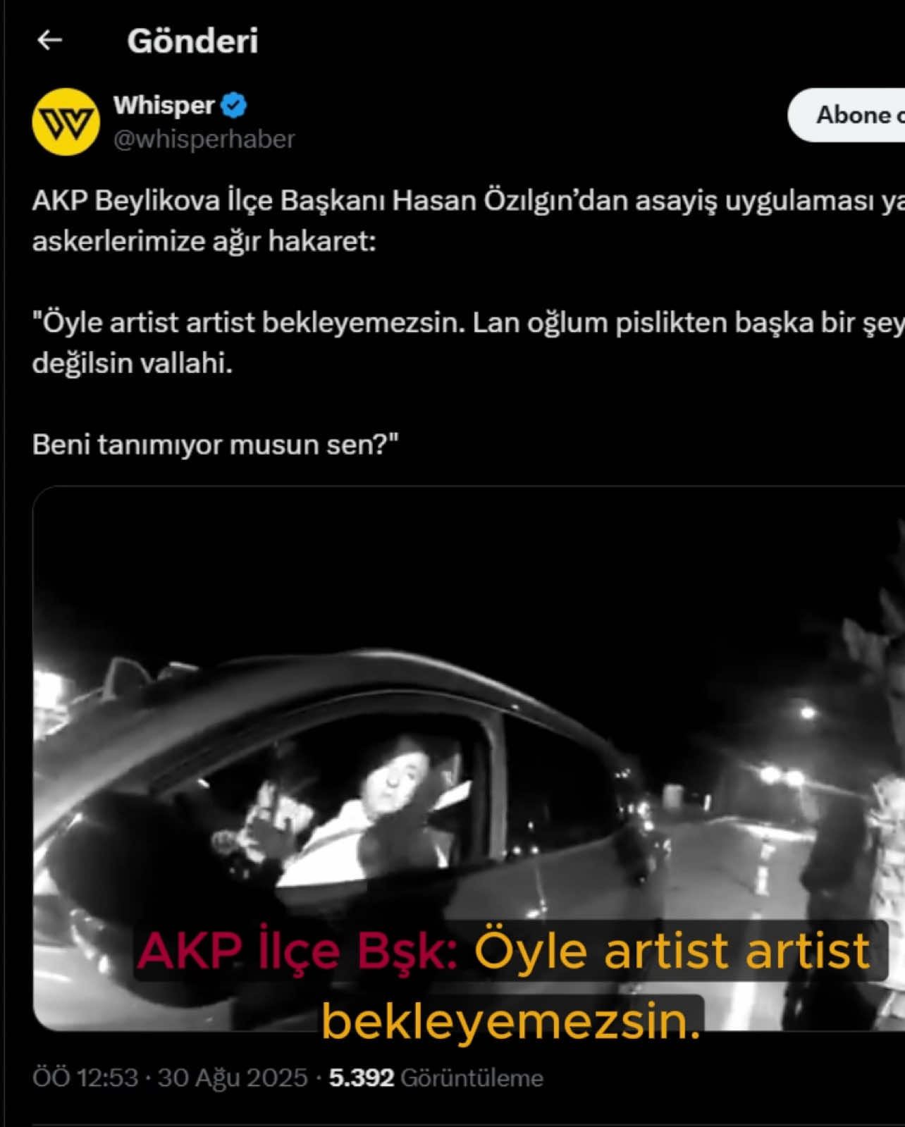 AKP’li ilçe başkanının Jandarmaya karşı tavırları, Cenk Özatıcı’nın konuşmasını akla getirdi.