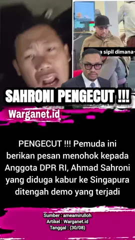 Pria ini sindir Sahroni yang diduga kabur ke Singapura. 30/08 #singapura #ahmadsahroni #dpr #kabur #demo 