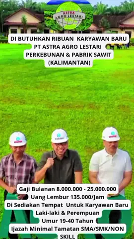 DI BUTUHKAN RIBUAN  KARYAWAN BARU PT ASTRA AGRO LESTARI  PERKEBUNAN & PABRIK SAWIT  (KALIMANTAN) Gaji Bulanan 8.000.000 - 25.000.000 Uang Lembur 135.000/Jam Di Sediakan Tempat  Untuk Karyawan Baru Laki-laki & Perempuan Umur 19-40 Tahun Ijazah Minimal Tamatan SMA/SMK/NON SKILL UNTUK PENDAFTARAN SILAHKAN KLIK LINK YANG ADA DI BIO PROF #lowongankerja #petanisawit #ptastraagrolestari #kelapasawit #sawitkalimantan 