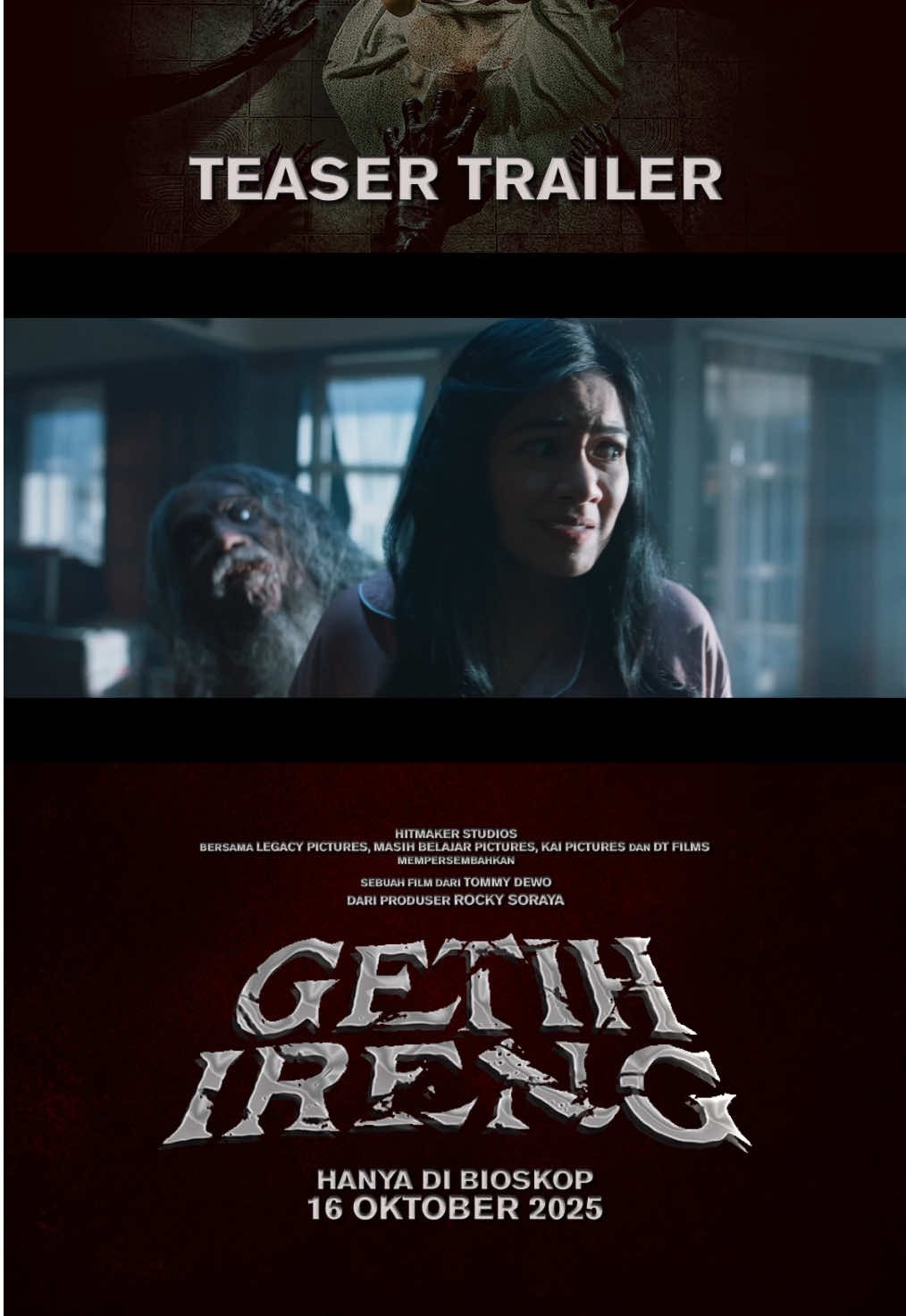 Teaser Trailer Getih Ireng Lagi-lagi janin yang dikandung oleh Rina mengalami keguguran. Sosok jin berwujud kakek misterius yang sering dilihat oleh Rina menjadi penyebabnya. Getih ireng namanya, santet yang menyerang darah keturunan. Siapakah dalang di balik semua ini? Akankah Rina dan Pram selamat? Nantikan segera Getih Ireng di bioskop mulai 16 Oktober 2025. #GetihIreng #FilmGetihIreng #HitmakerStudios #TikTokTainment