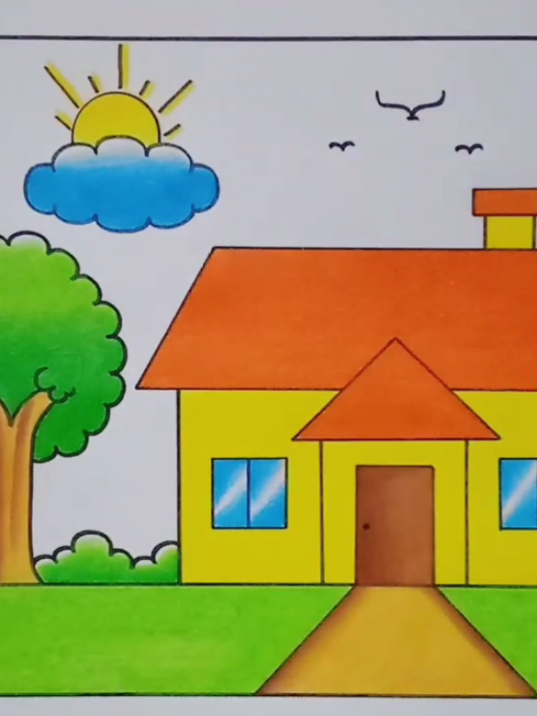 House Drawing / How to Draw a House / House Scenery Drawing Easy Step By Step / Easy Drawing / Art #drawing #pencildrawing #villagescenery #art #abcdrawing 