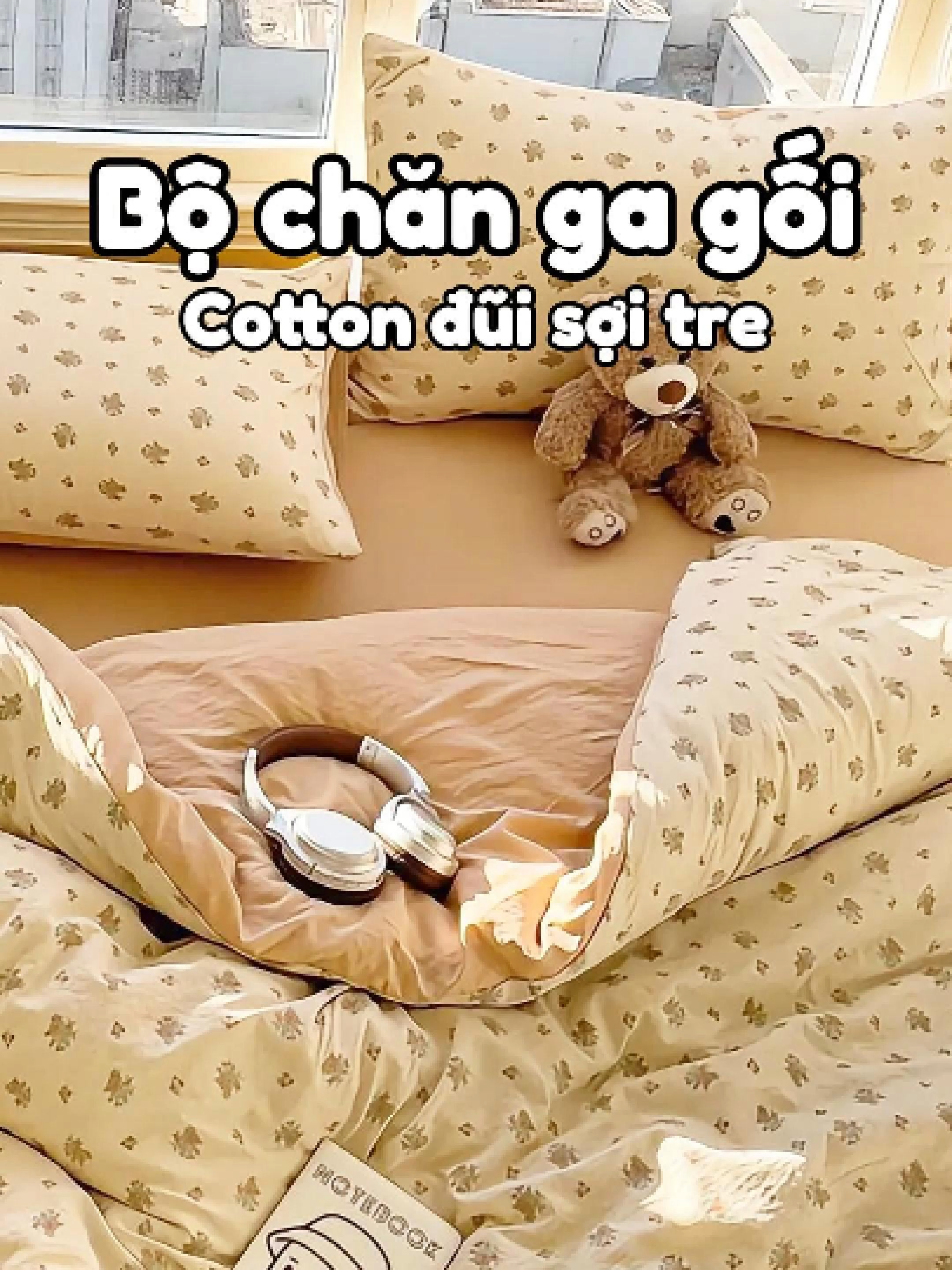 Phần 649 | Bộ Vỏ Chăn Ga Gối Cotton Đũi Sợi Tre 4 Món Mềm Mịn, Họa Tiết 3D Dễ Thương #bovochangagoidui #bochangacotton #bonvochangagoi
