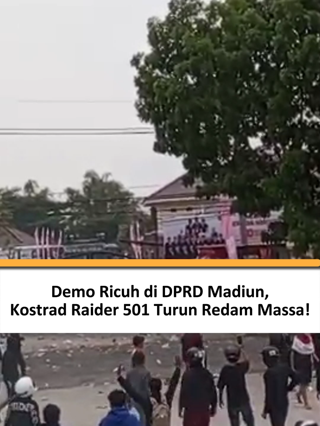 🔥 Demo di depan DPRD Kota Madiun ricuh! Massa lempar botol & batu, aparat balas dengan water canon 🚨 Hingga akhirnya pasukan elite Kostrad Raider 501 turun tangan redam kericuhan ⚡ #Madiun #DemoMadiun #BreakingNews #FYP