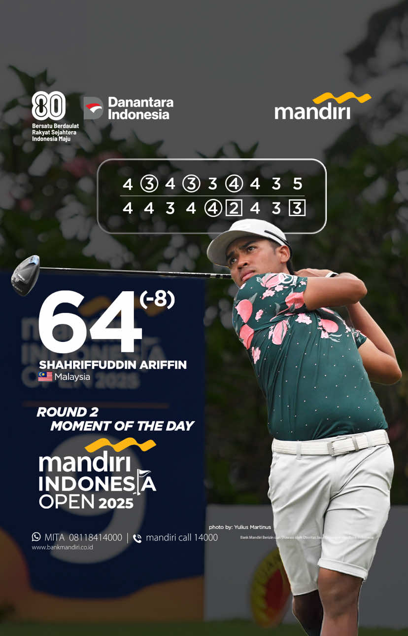 Round 2 wrapped up! ⛳🔥 Hari kedua MIO 2025 makin panas! Shahriffuddin Ariffin jadi sorotan dengan skor 64 (-8), bikin persaingan menuju puncak leaderboard makin ketat. Yuk, terus ikuti keseruannya sampai final! 💙 #BankMandiri #MandiriIndonesiaOpen2025 #MIO2025