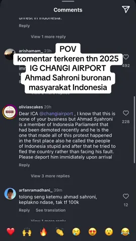 Isi komen2 IG Changi Airport. #changiairport #ahmadsahroni #buronan 