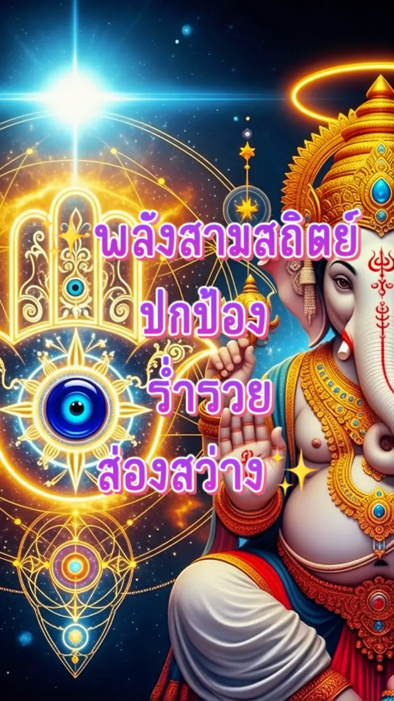 สามารถรวมฝ่ามือฟาติมา + อีวิลอาย + พระพิฆเนศในภาพเดียวกันได้ และยังมีข้อดีหลายอย่างเลย ข้อดีหลัก ๆ: 	1.	ป้องกันพลังลบครบสูตร 	•	ฝ่ามือฟาติมา → ปัดพลังลบ ปกป้องจากคนอิจฉา 	•	อีวิลอาย → สกัดสายตาอัปมงคล เพิ่มโชคลาภ 	•	พระพิฆเนศ → เสริมความสำเร็จ การงาน การเงิน และความราบรื่นในชีวิต 	2.	เสริมโชคลาภและความสำเร็จ 	•	ภาพเดียวแต่รวมพลังสามแบบ จะช่วยให้ผู้ใช้รู้สึก “คุ้มครอง + ส่งเสริมโชค” ในทุกด้าน 	3.	เหมาะกับใช้งานหลากหลาย 	•	ตั้งเป็น wallpaper มือถือ 	•	ใช้เป็น ภาพโซเชียล หรือ งานขาย/โชว์ของมงคล 	•	เหมาะทั้งกลางวันและกลางคืน 	4.	สวยงามและดึงดูดสายตา 	•	เป็นภาพแฟนตาซีอลังการ เห็นแล้วดึงดูดความสนใจ ทำให้คนอยากแชร์ ใช้ตาม เคล็ดลับ: 	•	ให้ฝ่ามือฟาติมาและอีวิลอายอยู่ด้านหน้า/รอบ ๆ พระพิฆเนศ 	•	ใช้โทนสีทอง/ฟ้า/ขาว จะสื่อถึงความสงบ ปลอดภัย และโชคลาภ #พระพิฆเนศเทพแห่งความสําเร็จ #nazar #evileye #ฟาติมา #พระพิฆเนศ  @Ratticheetah🧿  โมบายอีวิลอาย @Ratticheetah🧿 พวงกุญแจฝ่ามือฟาติมา + nazar @Ratticheetah🧿 เครื่องประดับnazarอีวิลอาย