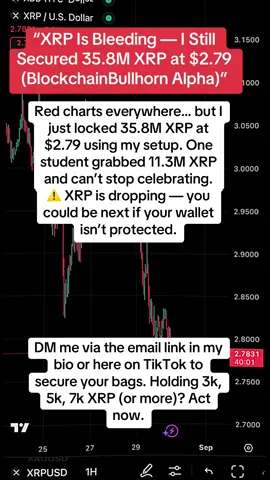 Pause this scroll — XRP is tanking, and unprotected wallets are being wiped out in real time. Charts are collapsing, panic is skyrocketing. But while everyone’s jumping, I locked 35.8M XRP at $2.79 — turning fear into opportunity. Here’s how: 	•	I made 35.8M XRP using this setup. 	•	My approach locks in profit while the market bleeds — one student just secured 11.3M XRP and is still stunned. 	•	Don’t sleep on this: During market crashes, hackers and scammers launch attacks and hunt for exposed wallets. If your XRP isn’t secured, it’s at major risk. That’s why I immediately transfer XRP into a secure wallet. If you don’t know which one to trust, DM me via the email link in my bio or message here on TikTok — I’ll personally guide you through my tried-and-true setup. If you’re sitting on 3k, 5k, 7k XRP—or any amount— don’t gamble with exposure. The downturn will test every bag. BlockchainBullhorn (Alpha) isn’t waiting for green candles. We’re protected — while others get washed out. #XRP #BlockchainBullhorn #CryptoSecurity #XRPArmy #CryptoSetup  