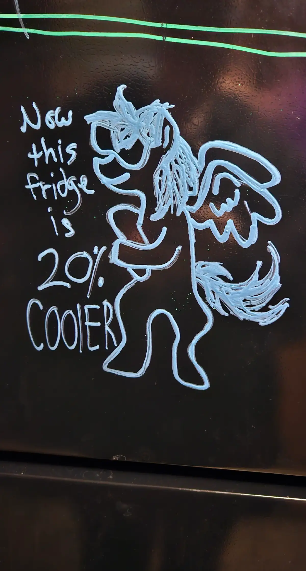 I drew this on my friend's fridge. I am very proud of it. #rainbowdash #mylittleponyfriendshipismagic #rdmlp #mlpfim #mlpg4 