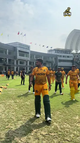 Babar Azam and the Zalmi squad taking their first strides at Imran Khan Stadium! 🏟️⚡ United for a greater cause! 🙌 Khel se Khidmat ✨  #Zalmi #YellowStorm #FloodReliefMatch #KhelSeKhidmat