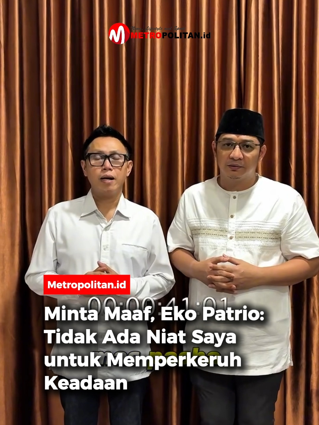Anggota DPR RI, Eko Patrio menyampaikan permintaan maaf atas kegaduhan dan keresahan yang terjadi atas tindakannya.  