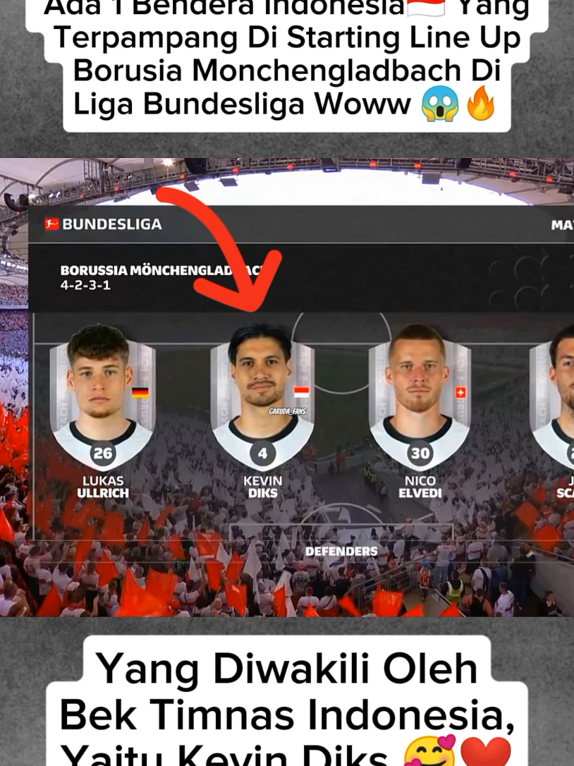 Bendera Indonesia🇮🇩 Sangat Terpampang Jelas Di Starting Line Up Bundesliga Yang Diwakili Oleh Kevin Diks Woww Membanggakan🥰❤  #KevinDiks #BorusiaMonchengladbach #PemainAbroad #TimnasIndonesia #KitaGaruda 