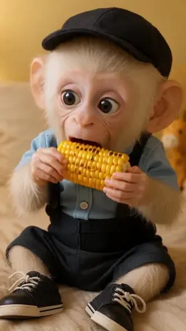 Baby monkey eating roasted corn #monkey #short #shorts #comedy #cutebabymonkey 