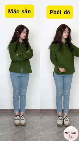 Đỉnh cao của thời trang không phải mua nhiều đồ, mà là biết phối đồ 💚#phoidoxinh #moingay1outfit #fyp #xh 
