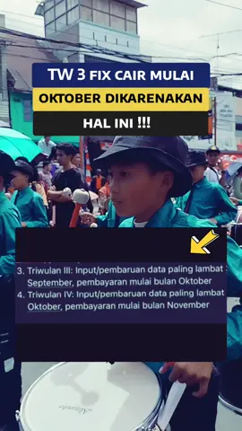 TW 3 fix cair mulai oktober dikarenakan hal ini !!! *Persesjen Mendikdasmen Nomor 1 Tahun 2025 : Jadwal dan Mekanisme Pencairan Tunjangan Profesi serta Tunjangan Khusus Guru Non ASN* Jadwal Pembayaran Tunjangan Guru Non ASN Tahun 2025: 1. Triwulan I: Input/pembaruan data paling lambat 30 Maret, pembayaran mulai bulan April 2. Triwulan Il: Input/pembaruan data paling lambat 30 Juni, pembayaran mulai bulan Juli 3. Triwulan IIl: Input/pembaruan data paling lambat 30 September, pembayaran mulai bulan Oktober ( bagi yang telah terbit SKTP)  4. Triwulan IV: Input/pembaruan data paling lambat 31 Oktober, pembayaran mulai bulan November !!! #fbpro #reels #infoguru #gurusd #fyp #gurukelas #masukberanda #guru #sekolah 