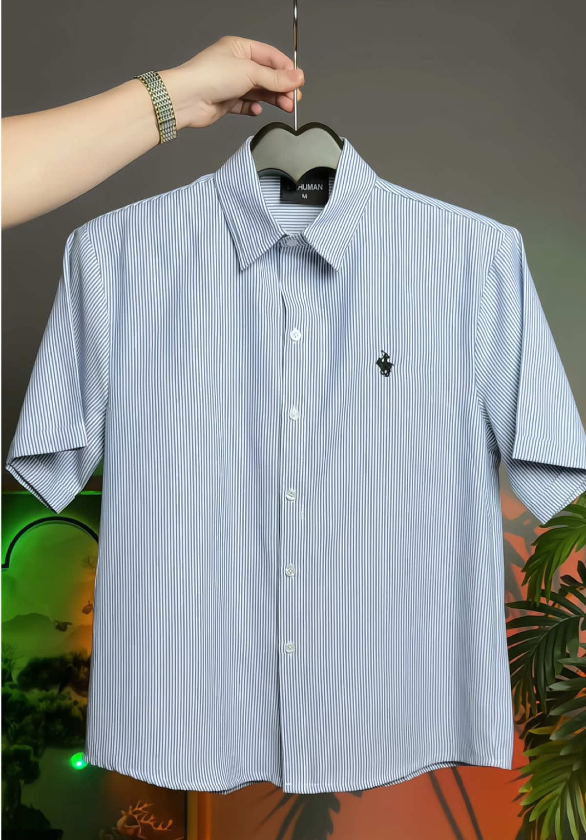 Áo sơ mi unisex kẻ sọc ngắn tay thêu ngựa vải oxford dày dặn #aosomi #aosominam #thoitrangnam #viralvideo #xuhuong 