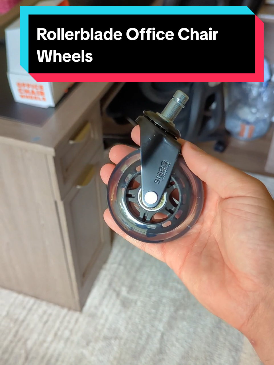 Such an easy fix for an annoying problem we've all had for over 20+ years 😅 Rollerblade Office Chair Wheels!  #rollerbladeofficechairwheels #officechairwheels #rollerbladewheelsforchair 