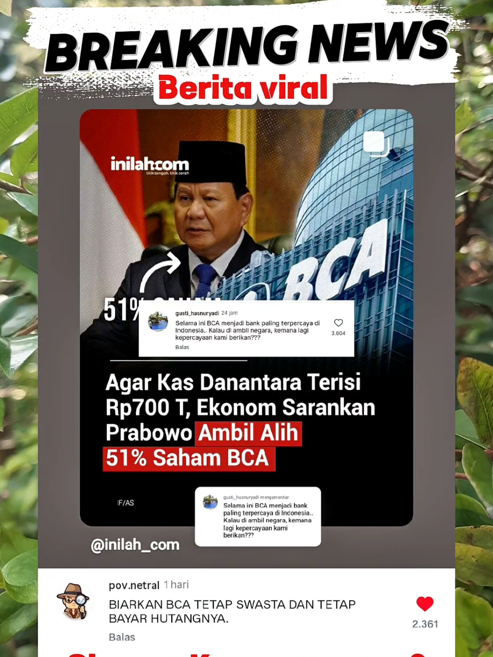 Agar Kas Danantara Terisi Rp700 T, Ekonom Sarankan Prabowo Ambil Alih 51% Saham BCA #breakingnews #presiden #berita #fyp #viral 