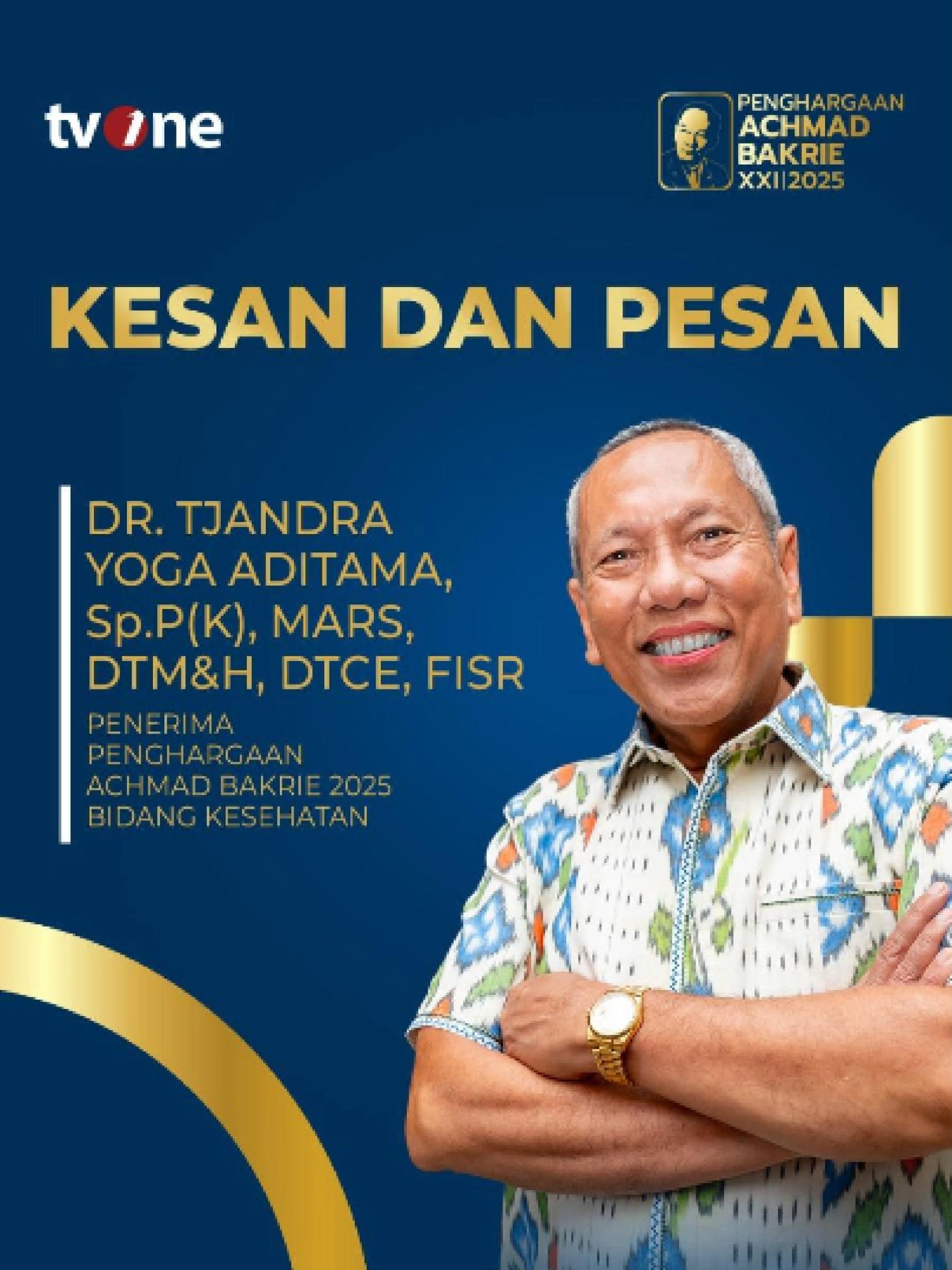 Penghargaan Achmad Bakrie merupakan acara tahunan yang diselenggarakan untuk mewujudkan cita-cita anak-anak bangsa denganmengapresiasi serta menghargai karyanya. DR. Tjandra Yoga Aditama, Sp.P(K), MARS, DTM&H, DTCE, FISR sebagai Penerima Penghargaan Achmad Bakrie XXI tahun 2025 Bidang Kesehatan ini membagikan kesan dan pesan mereka terhadap acara Penghargaan Achmad Bakrie XXI tahun 2025 ini.  Saksikan juga video selengkapnya hanya di Youtube tvOnenews atau klik link https://shorturl.bz/xBe #PenghargaanAchmadBakrieXXI #PenghargaanAchmadBakrie2025 #BersamaMembangunNegeri #PenghargaanAchmadBakrie #PAB21 #PAB2025 #PAB #PenghargaanAchmadBakrie #AchmadBakrie #tvOne #CariBeritaditvOne