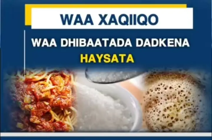 Fadlan  Dhageyso  Codkaas Wuxu ahaa Abaabe Somaliyeed Ahmed Abdikariin Waxuu inooga Tagay Dardarankaas intuusan Dhiman Allah yarxam Fadlan uduceey  cuntooyinka Dhacay ama labacramiyey runtii Waxay sababi karaan cudurro badan oo Caafimaadka Halis galiya.  Markay Bakteeriyo, fangas, iyo sun kale  Ku Bataan waxay keenaan xanuunno kala Duwan oo jirka ku dhaca.  Xanuunada  Laga Qaado Cuntooyinka Dhacay / Labacramiyey: 1. Salmonella   (dhiigga iyo mindhicirrada infekshan) 2. E. coli infection  Shuban, dhiig ku jira saxarada 3. Listeria   Halis gaar ah u ah haweenka uurka leh 4. Botulism   Cudur neerfaha dila oo khatar ah 5. Staphylococcus aureus  sun keenta lalabo & matag degdeg ah 6. Campylobacter  sababa shuban iyo xanuunka caloosha 7. Shigella – keenta shuban dhiig leh 8. Norovirus (food poisoning virus)  shuban iyo matag badan 9. Hepatitis A  cagaarshow ku faafo cuntada wasakhaysan 10. Clostridium perfringens  shuban iyo calool xanuun xooggan 11. Brucellosis  qandho, murqo xanuun iyo daal badan 12. Tapeworm infection (Cudurka dulin)  cunto hilib dhacay ka yimaada 13. Giardiasis   dulinka caloosha ku dhaca 14. Typhoid fever (Tayfowd) – qandho dheer oo ka timaada cuntada wasakhaysan 15. Cholera (Daacuun)  shuban biyo ah oo halis ah 16. Dysentery (Shuban dhiig leh) 17. Food intoxication (Sun cunto ku jirta) 18. Gastroenteritis  caabuq guud oo mindhicirka ah 19. Meningitis Bakteeriyo laga qaado cuntada (tusaale Listeria) 20. Cudurrada dilaaca ee Beerka & kilyaha oo ka dhasha sunta cuntooyinka dhacay ⚠️ Digniin Caafimaad Cuntooyinka dhacay waxay halis weyn ku yihiin caafimaadka qofka. Waxaa lagama maarmaan ah: In la hubiyo taariikhda cuntada (expiry date) In aan la cunin cunto ur iyo dhadhan isbeddelay In had iyo jeer la kaydiyo cuntooyinka qaboojiye si badbaado leh ✍️ Qalinkii: Shaakir@221