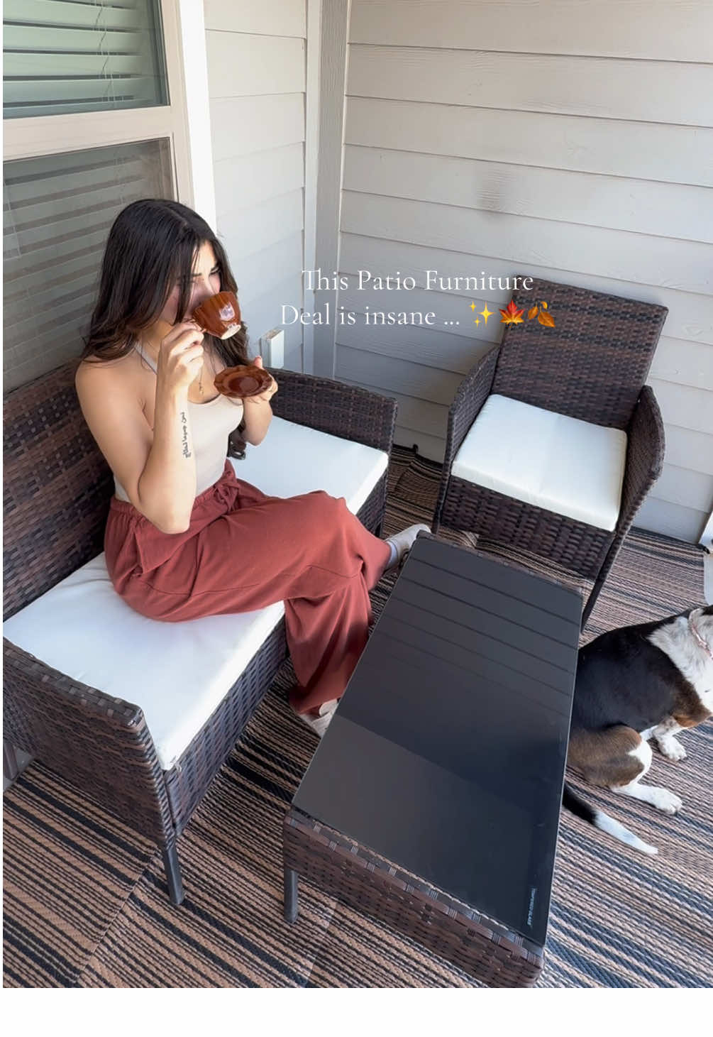 This patio furniture is one of the best purchases I've ever gotten from TikTokshop like wow 😍🍂🍁 #patio #furniture #outdoorfurniture #patioset #tiktokshopcreatorpicks 
