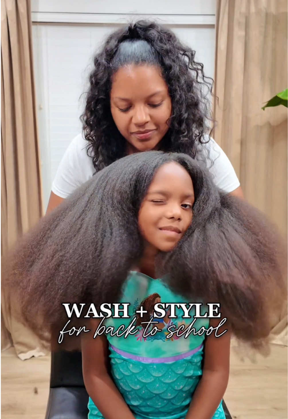The Girls' Hair Care Routine from Take Down to Style! You all have been asking for the full routine and I am finally delivering, HELLO 💁🏾‍♀️ MY GIRLS' THICK CURLY HAIR CARE ROUTINE, focusing on Length Retention:  1. TAKE DOWN previous protective style using a little @African Pride Pre-Shampoo (it is THE BEST) 2. DETANGLE using water and African Pride Pre-Shampoo.... work out tangles with hands first, a wide tooth comb and a @Tangle Teezer brush to avoid breakage. Start at ends moving upward to roots. Detangle in small sections and twist as you go!!!!!!  3. SHAMPOO with twists in, focusing on cleansing scalp first. Rinsing. Shampooing again, taking out twists, cleansing the hair shaft. Keep hair as straight as possible, to avoid tangling. Rinse thoroughly. *product: @amika Shampoo 4. CONDITION thoroughly, and re-twisting into chunky twists. This helps keep hair stretched. Rinse thoroughly with twists in.  * product: @amika Signature Conditioner 5. BLOW OUT using @MyRevAir, removing twists as you go. Be sure to apply a heat protectant first. I love blowing out their hair to keep it stretched and ready for styling protective styles. *product: @Fable & Mane Smooth and Shine Hair Oil 6. STYLE. the younger girls do not wear their natural curls out as it can get matted really fast. * products: Doux Afro Balm + Big Poppa Gel. Texture Foaming Mousse  As always, my go-to hair products and styling tools are linked in B!O!  I'm happy to share our routine with you! Questions? Please ask! & I'd love to know how you tackle Wash + Style Days✨ #curlyGirl #hairroutine #washdayroutine #fyp