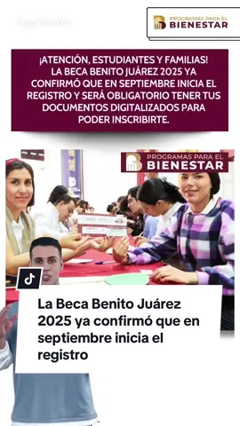 📢 ¡Atención, estudiantes y familias! 🎓 La Beca Benito Juárez 2025 ya confirmó que en septiembre inicia el registro y será obligatorio tener tus documentos digitalizados para poder inscribirte. Entre los papeles que no te pueden faltar están: CURP, acta de nacimiento, comprobante de estudios y comprobante de domicilio. 👉 ¿Quieres saber la lista completa y cómo subirlos para que no te rechacen? 🔗 Toda la información y requisitos están en el enlace de nuestro perfil.  Deja la palabra “beca” en los comentarios, guarda este video y compártelo con más estudiantes que la necesiten. #BecaBenitoJuárez #Registro2025 #Bienestar #Mexico #Apoyos 