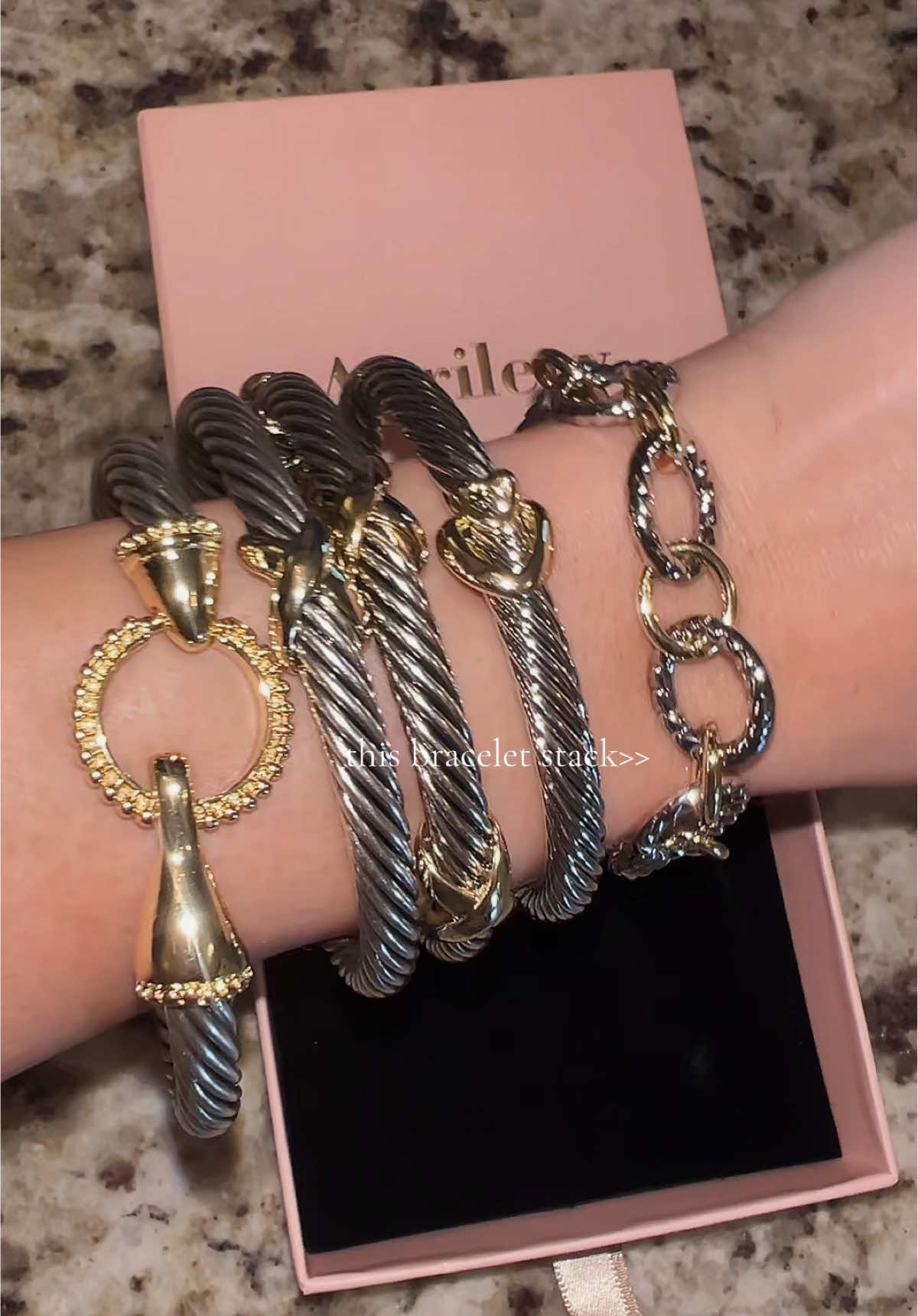 So cuteee it’s giving name brand 🤭✨ #cablebracelet #twotonedjewelry #braceletstacks #tiktokshopcreatorpicks 