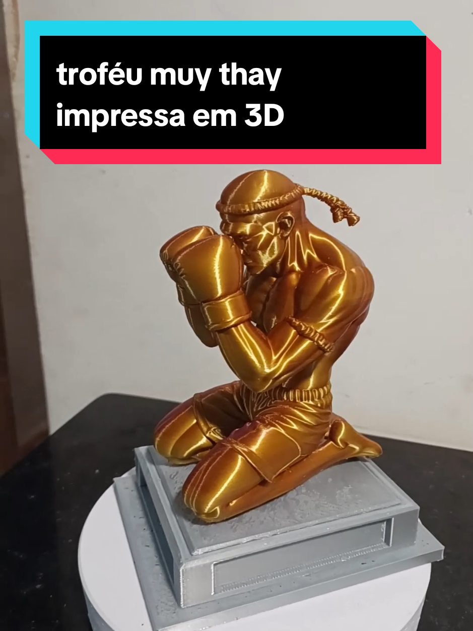 olha esse troféu de muy thay impresso em 3d. . . . #3dprinting #bambulab #impressao3d #muythay #trofeu 