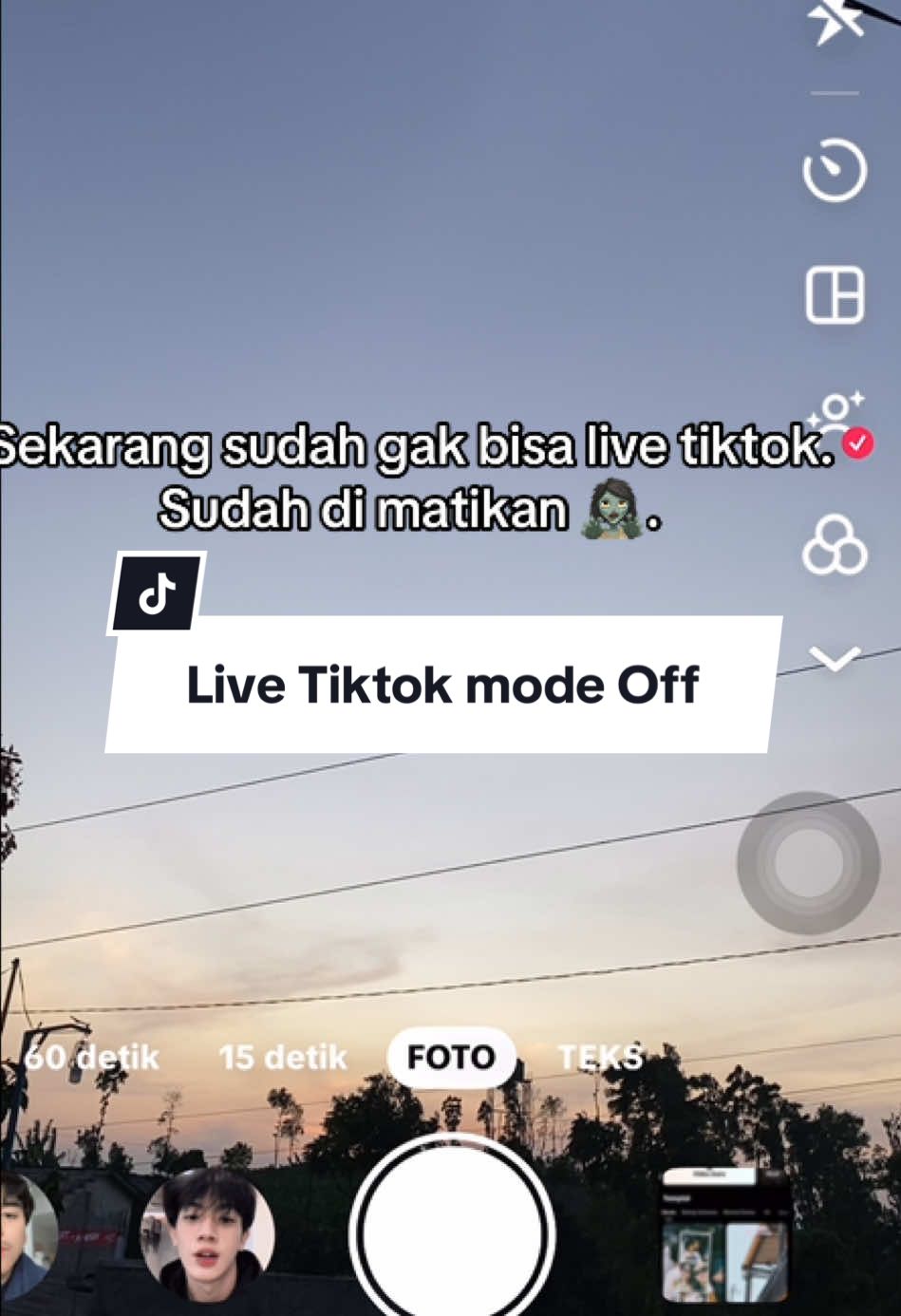 Sekaranv tiktok sudah gak bisa live, mungkin bisa pindah lagi ke Instagram. 🧟‍♀️ #livetiktok #live #modeoff #modeon #tiktokviral 