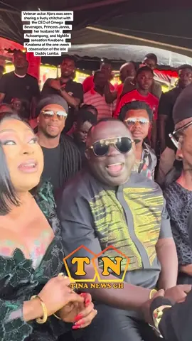 LIVE NOW || Veteran actor Ajors was seen sharing a lively chitchat with the CEO of Omega Beverages, Princess Jannis, her husband Mr. Acheampong, and highlife sensation Kwabena Kwabena at the one-week observation of the late Daddy Lumba. Their cheerful interaction amidst the solemn gathering highlighted the warmth, unity, and shared admiration for the legendary musician. #reels #Legendary #DaddyLumbaMemorial 
