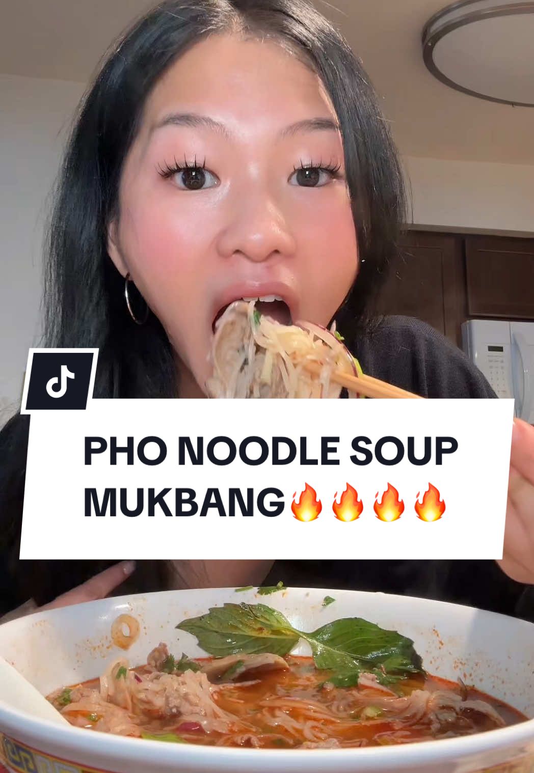 this is usually what I eat off-camera but not this spicy all the time #mukbang #pho #asmr #bigbites #girl 