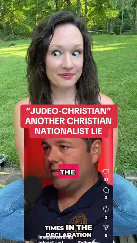 “JUDEO-CHRISTIAN” Another Christian Nationalist LIE.  Christian nationalists love to claim that the United States was “founded on Judeo- Christian values” but we know that’s not true for a variety of reasons. The concept of “Judeo-Christian values“ did not exist in the 1700s. It is not a theological term, it is a political term.  It is incredibly arrogant for Christian nationalist to see the word. God in the Declaration of Independence, and automatically assumed it is their version of their God. 