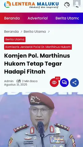 Jakarta, Lenteramaluku.com – Nama Komjen Pol. Marthinus Hukom, S.I.K., M.Si, perwira tinggi Polri asal Maluku, tengah diseret dalam isu miring sebagai “dalang demo” yang memicu korban jiwa di berbagai daerah. Meski demikian, jenderal kelahiran Desa Ameth, Nusalaut, 30 Januari 1969 ini memilih tetap tegar dan fokus pada pengabdiannya. Sejak muda, Marthinus dikenal cerdas dan tekun. Ia lulus Akademi Kepolisian (Akpol) pada 1991 dan meniti karier di bidang reserse. Namanya mencuat saat bergabung dengan Densus 88 Antiteror, terlibat langsung dalam operasi penangkapan Amrozi cs (Bom Bali 2002), kasus bom JW Marriott, hingga jaringan Dr. Azhari. Kariernya terus menanjak hingga dipercaya menjabat Kepala Densus 88 periode 2020–2023. Pada Desember 2023, ia dilantik sebagai Kepala BNN RI. Dalam waktu singkat, ia sukses menggagalkan penyelundupan narkoba lebih dari 2 ton dan membongkar jaringan internasional besar yang sebelumnya tak tersentuh. Kiprahnya mendapat pengakuan dunia internasional. Januari 2025, Pemerintah Amerika Serikat melalui Kedutaan Besar di Jakarta menganugerahkan penghargaan pencapaian karier tertinggi. Marthinus Hukom adalah sosok jenderal berintegritas dan rendah hati. Fitnah yang diarahkan kepadanya jelas tidak sebanding dengan jejak pengabdiannya baca selengkapnya : https://lenteramaluku.com/komjen-pol-marthinus-hukom-tetap-tegar-hadapi-fitnah/ #viralllll  #padahariini  #fyppppppppppppppppp  #sorotan  #pengikut  #semuaorang  #fyppppppppppppppppppppppp @LenteraMaluku.com @Meme_Bhiken @#Buce@ @Elchris Latuny @tatanaya15 @Atoinmetopahbikomi @ANJELLLO 