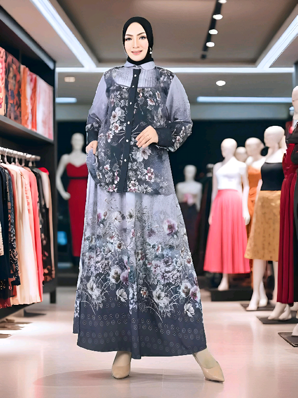 Daisy Set Rok One Set Setelan Premium Wanita Muslim - Bahan Como Crepe, Wudhu Busui Ibu Menyusui Friendly, Desain Cantik Manis Elegan Nyaman Untuk Harian Pesta Arisan, Motif Bunga Lengan Panjang Pinggang Karet Kancing Depan 804#setrokoneset#setelanpremiumwanita#setelanmotifbunga#asiaofficialstore#fyp 