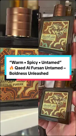Lattafa Qaed Al Fursan Untamed—a warm spicy amber-woody unisex powerhouse that opens with fiery cinnamon, nutmeg, mandarin, and cardamom, melts into rich caramel and lavender florals, and dries down on deep cedar, vetiver, olibanum, and amber. #warmspicy #amberwoody #untamedboldness #CapCut 