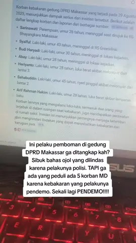 Tidak membenarkan pendemo anarkiz atau aparat yang anarkiz!! Cepat sembuh negeriku. Sudah banyak korban jatuh bukan cuma rakyat yang demo tapi aparat yang melakukan tugas juga ada yang korban. 💔💔💔
