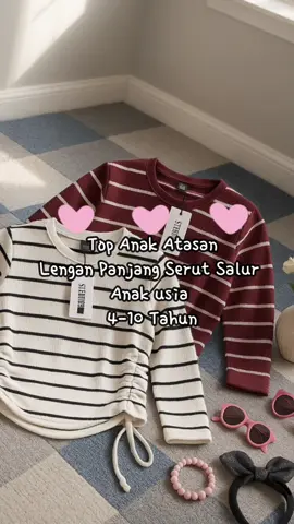 Top Anak Atasan Lengan Panjang Serut Salur Anak usia 4-10 Tahun. #atasananakperempuan #atasananakperempuanlenganpanjang #pakaiananak #fyp #trending 