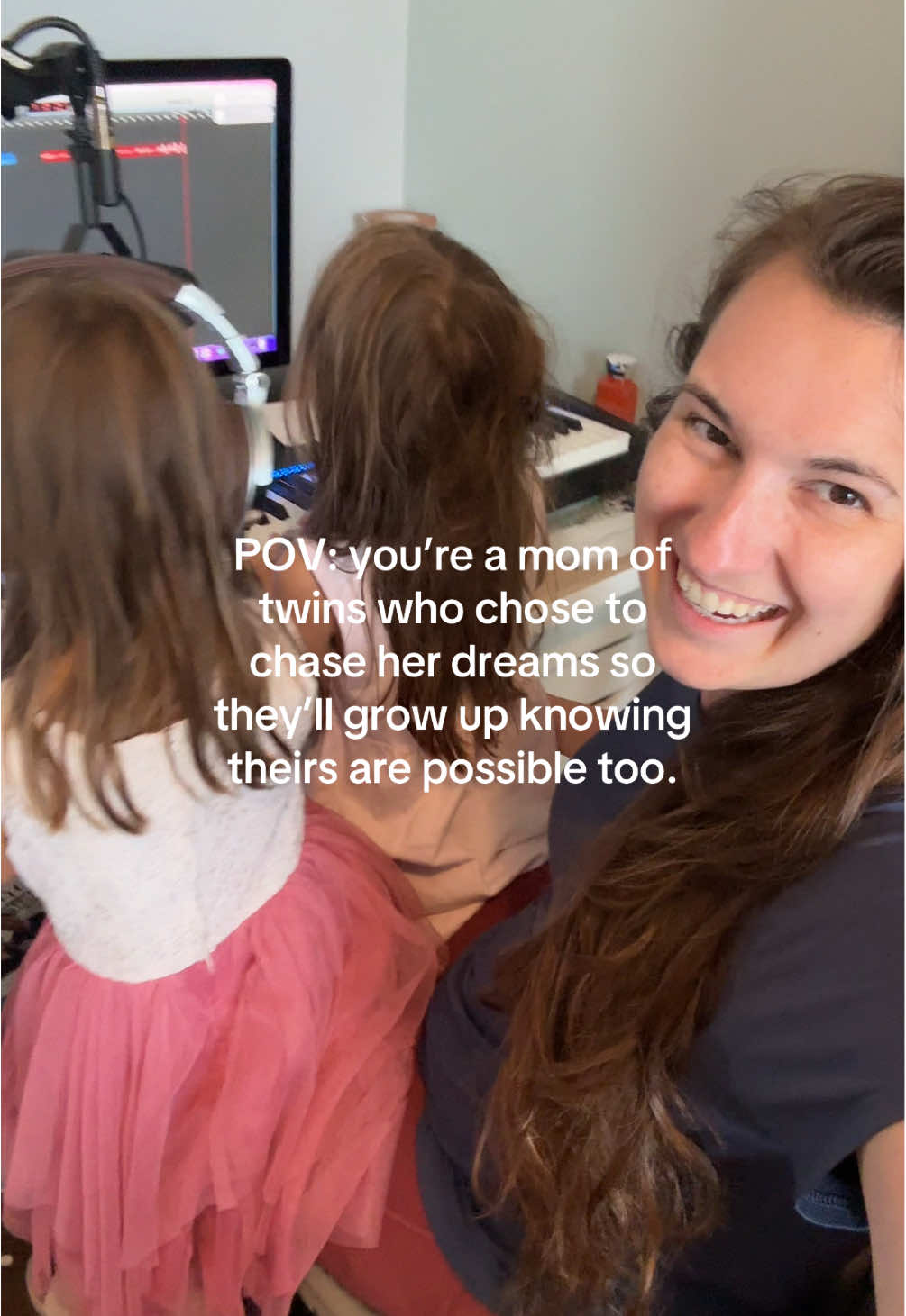 I’ve always told my kids they can be anything they want and can do anything they set their mind to. 💖 But then I realized… instead of just telling them, I could lead by example. So that’s exactly what I’m doing — chasing my own dreams and including them each step of the way!  Drop a 💕 if you’re chasing your dreams so your little ones will chase theirs too!  My girls are helping me record a new song — can’t wait to share it soon!!! 🙌 #twinmom #moms #singersongwriter #inspiration #motivationforwomen 