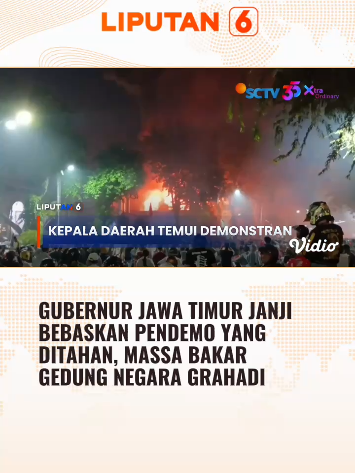Di tengah gejolak aksi massa di berbagai daerah, para pemimpin daerah berupaya menenangkan warganya. Gubernur Jawa Timur, Khofifah Indar Parawansa, bahkan turun langsung menemui massa yang mengepung Gedung Negara Grahadi #liputan6 #liputan6sctv #newssctv #fypage #trending #fyppage #beritaterbaru #beritatiktok #trend #viral #berita #fypdong #fypシ゚ #fyp