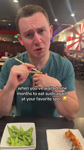 The owners asked where we’ve been and I just showed them a picture of our baby 😂 #marriedcouple #firsttimeparents #sushidate #pregnancyhumor 