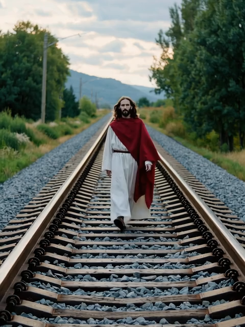 Jesus Cristo Andando no Trilho de Trem